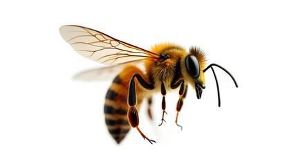 Ultra High-Resolution Macro Image of a Stunning Bee in Flight on Transparent Background