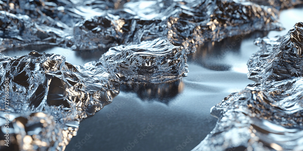 Poster close-up view of a lithium texture concept featuring raw metallic lithium ore with rugged, reflectiv