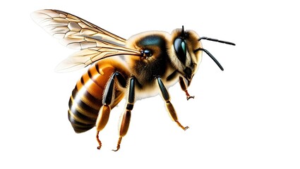 Ultra High-Resolution Macro Image of a Stunning Bee in Flight on Transparent Background