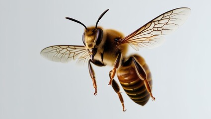 Ultra High-Resolution Macro Image of a Stunning Bee in Flight on Transparent Background