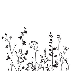 Small leaf plant silhouette pattern wallpaper. Black and white. minimal artwork. simple template. tattoo design. card and package. Vector illustration.