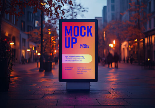 Realistic urban digital lightbox mockup with a blank advertising display, perfect for city outdoor media, street billboard ads, and customizable branding templates