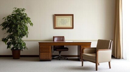 Modern Office Interior with Wooden Desk and Armchair