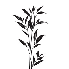 Small leaf plant silhouette pattern wallpaper. Black and white. minimal artwork. simple template. tattoo design. card and package. Vector illustration.