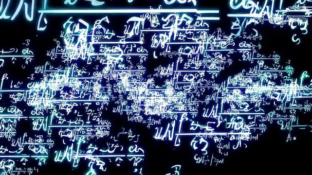 Math science formula mathematic equation calculation thinking loop endless animation black background