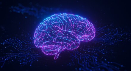Brain Circuitry - Abstract of a glowing brain integrated with a circuit board, symbolizing artificial intelligence and neural networks