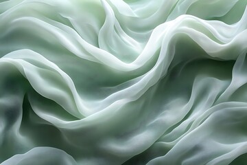 Obraz premium Soft, flowing green silk fabric draped elegantly, creating a serene and calming atmosphere