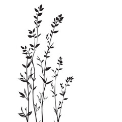 Small leaf plant silhouette pattern wallpaper. Black and white. minimal artwork. simple template. tattoo design. card and package. Vector illustration.