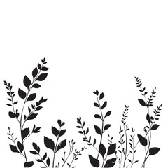 Small leaf plant silhouette pattern wallpaper. Black and white. minimal artwork. simple template. tattoo design. card and package. Vector illustration.