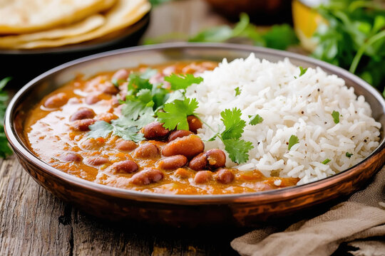 plate of rajma with steamed rice