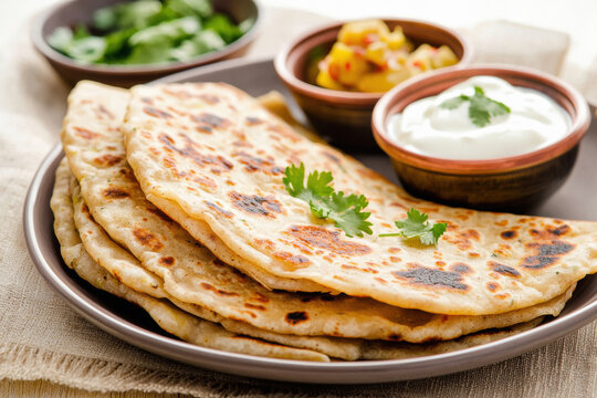 plate of freshly made aloo paratha