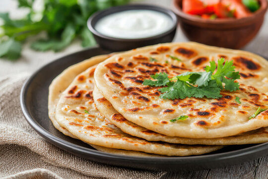plate of freshly made aloo paratha