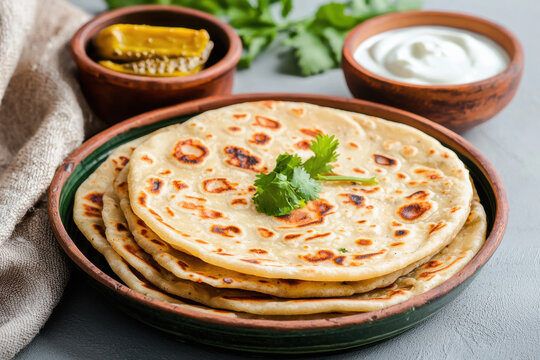 plate of freshly made aloo paratha