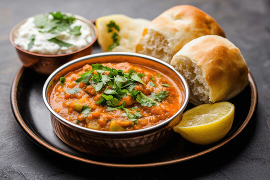 plate of traditional Indian street food pav bhaji