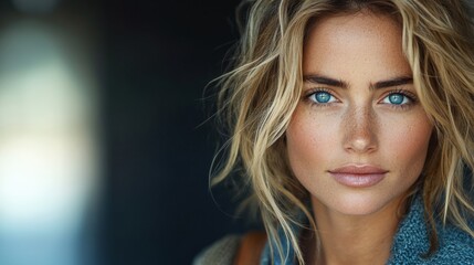 Naklejka premium Natural Close-Up Portrait of a Young Woman with Blue Eyes