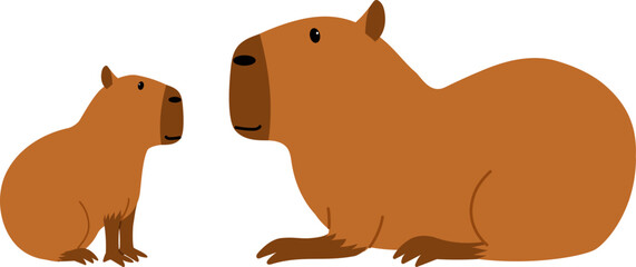 cute brown capybara and baby character illustration