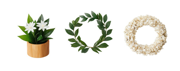 Obraz premium Fresh flowers, green wreath, and decorative ring showcase nature beauty