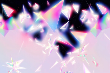 Colorful abstract geometric shapes with prism effect create vibrant and dynamic visual. image features variety of triangular forms with spectrum of colors, giving sense of movement and energy