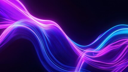 Glowing Fluid Neon Lines in Blue and Purple Forming Smooth Wave-Like Patterns Against Deep Black Background for Tech and Modern Branding