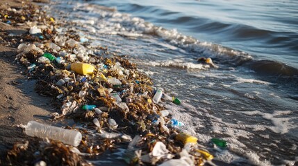 Toxic waste polluting water A mix of oil, plastic, and industrial chemicals contaminating ocean waves.