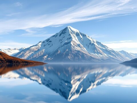 The snow-capped summit of Nanga Parbat perfectly mirrored on the surface of a calm and serene lake, serenity, Nanga Parbat