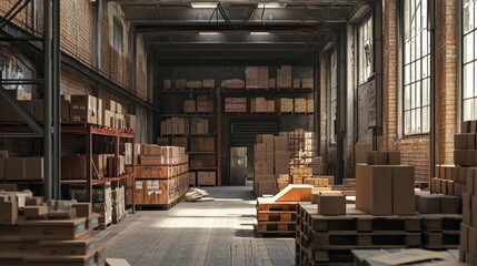 A vast warehouse filled with countless boxes, showcasing the intricate logistics of modern commerce.  A testament to the organized chaos of a bustling industrial hub.