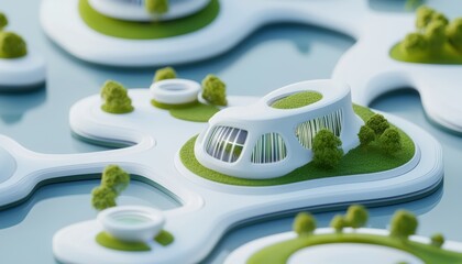 Futuristic bio-engineered city, lush greenery intertwined with high-tech architecture, eco-friendly AI-designed metropolis