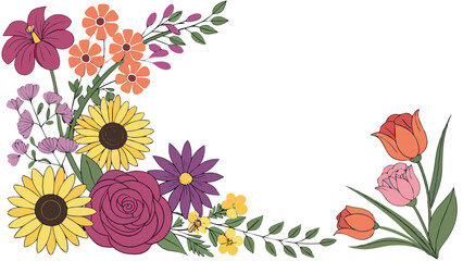 Colorful Floral Bouquets Illustration Set on Transparent Background