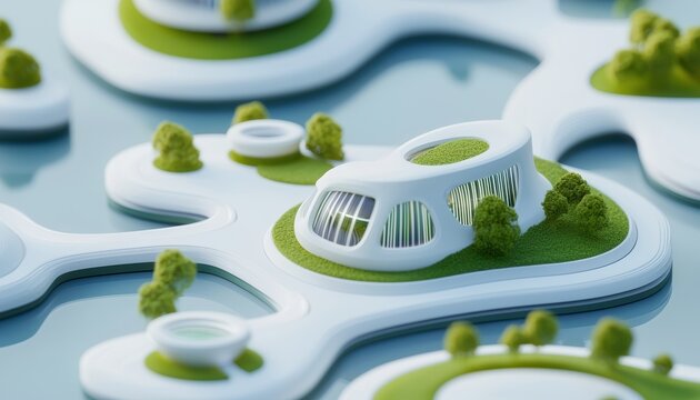 Futuristic bio-engineered city, lush greenery intertwined with high-tech architecture, eco-friendly AI-designed metropolis