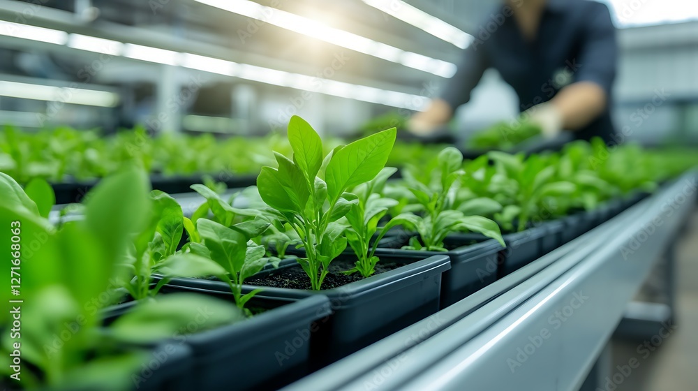 Aufkleber A modern factory utilizing biodegradable materials, showcasing innovation in sustainable manufacturing practices.