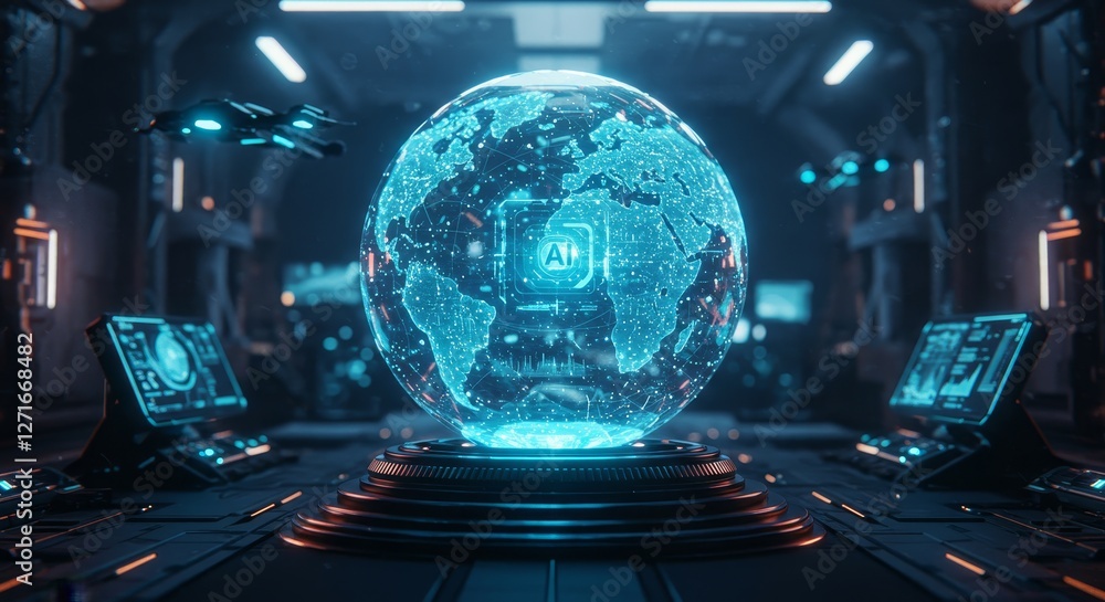 Poster global ai network future technology - futuristic globe displays ai network, symbolizing global conne