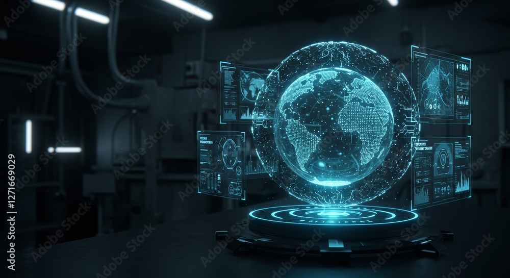 Poster global network future prediction - futuristic technology, global network, data visualization, world 