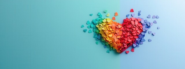Obraz premium A vibrant heart shape made from colorful paper hearts, symbolizing love and joy. Perfect for celebrations, crafts, or as a decorative piece.