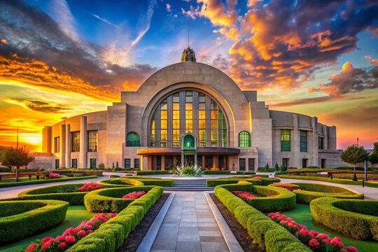 Cincinnati Union Terminal: Majestic Train Station Landscape at Sunset