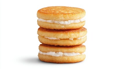 A stack of Kanom Krok pancakes, highlighting their golden texture and creamy coconut filling, isolated against a plain white background.