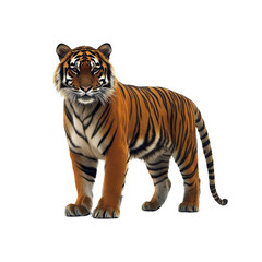 Fototapeta premium Majestic Sumatran Tiger Standing on White Background