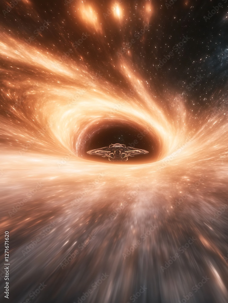 Poster a massive intergalactic spaceship is depicted navigating through space, showcasing a stunning sci-fi