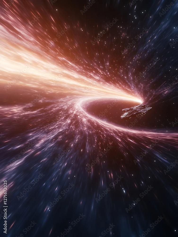 Poster a stunning image of a massive intergalactic spaceship navigating through space, showcasing advanced 