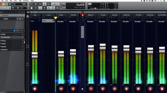 Multitrack music software mixer with automatically changing volumes