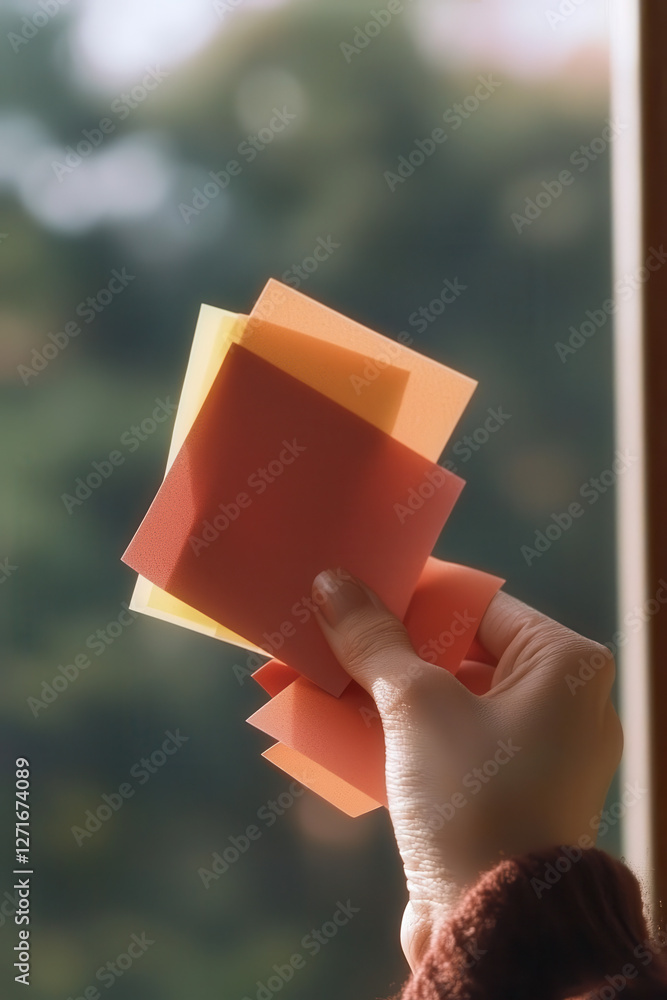 Poster explore the world of creativity: a dynamic representation of colorful sticky notes captured in a han