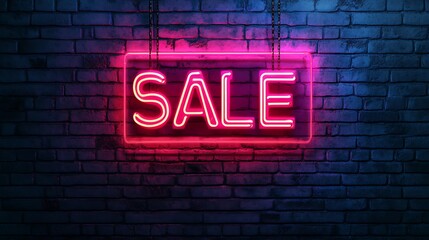 Obraz premium Glowing neon SALE sign on a brick wall.