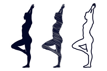 silhouettes of vector yoga pose for balance and strength
