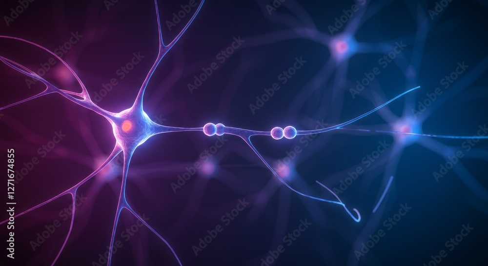 Poster microscopic neuron network: 3d of neural connections - a detailed 3d showcasing intricate neural pat