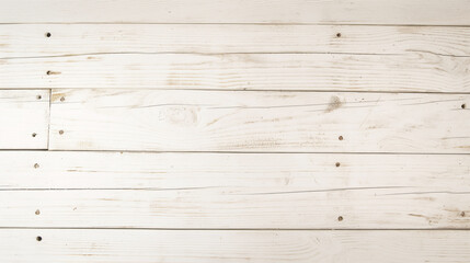 Fototapeta premium White painted wooden planks arranged horizontally show visible wood grain and nails, creating a rustic and weathered background full of character