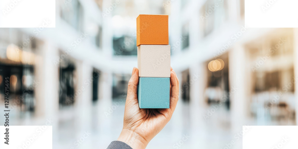 Aufkleber building success: vibrant blocks representing creative strategies in a modern workspace for business