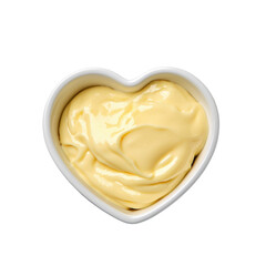 Smooth and Creamy Yellow Sauce in Heart-Shaped Bowl on Transparent Background Ideal for Cooking and Culinary Arts Concepts