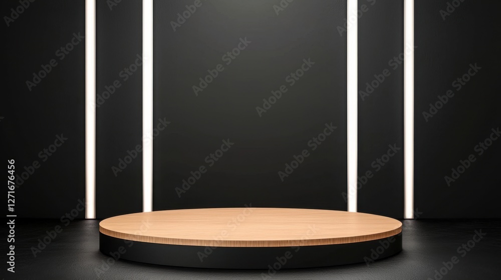 Poster black studio background illuminated concept, black studio background with thin vertical light and wo