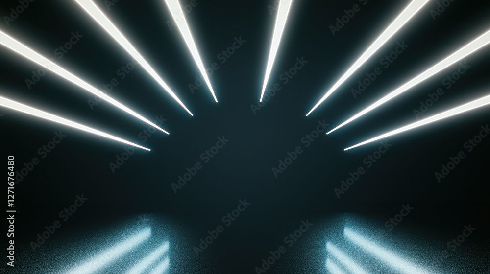 Poster black studio background illuminated concept, dynamic horizontal light beams on black background for 