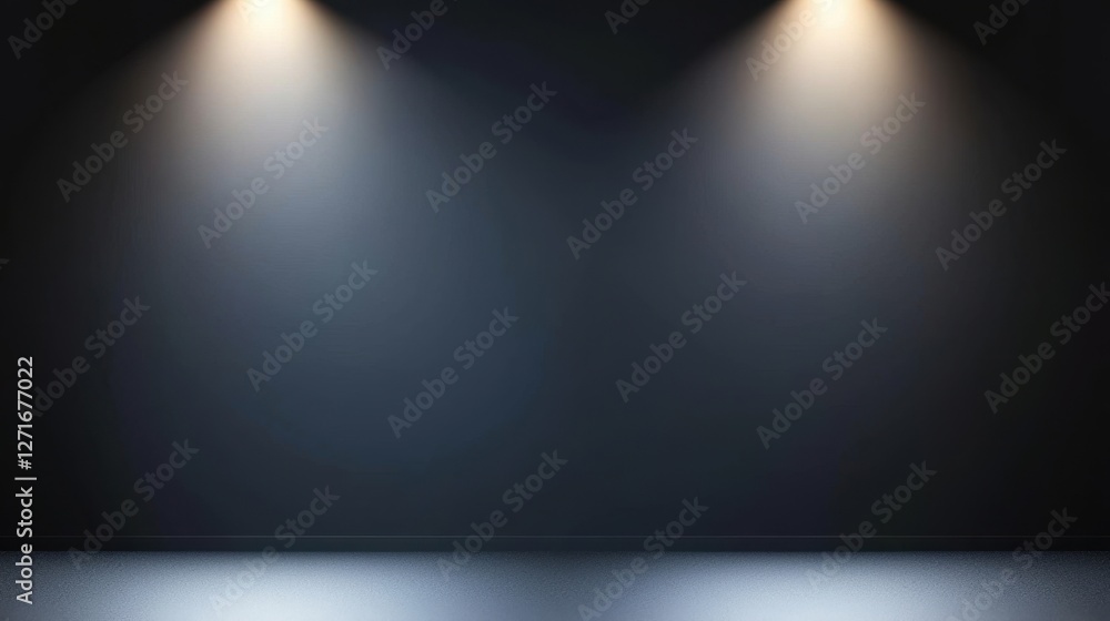 Poster black studio background illuminated concept, illuminated studio background with two spotlights on bl