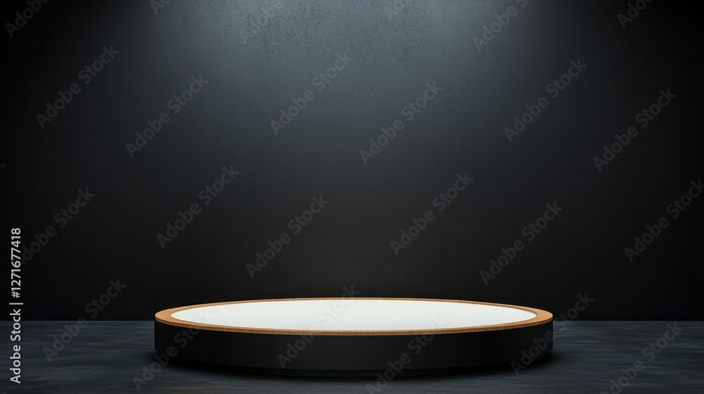 Poster black studio background illuminated concept, soft white glow illuminates black studio space with rou